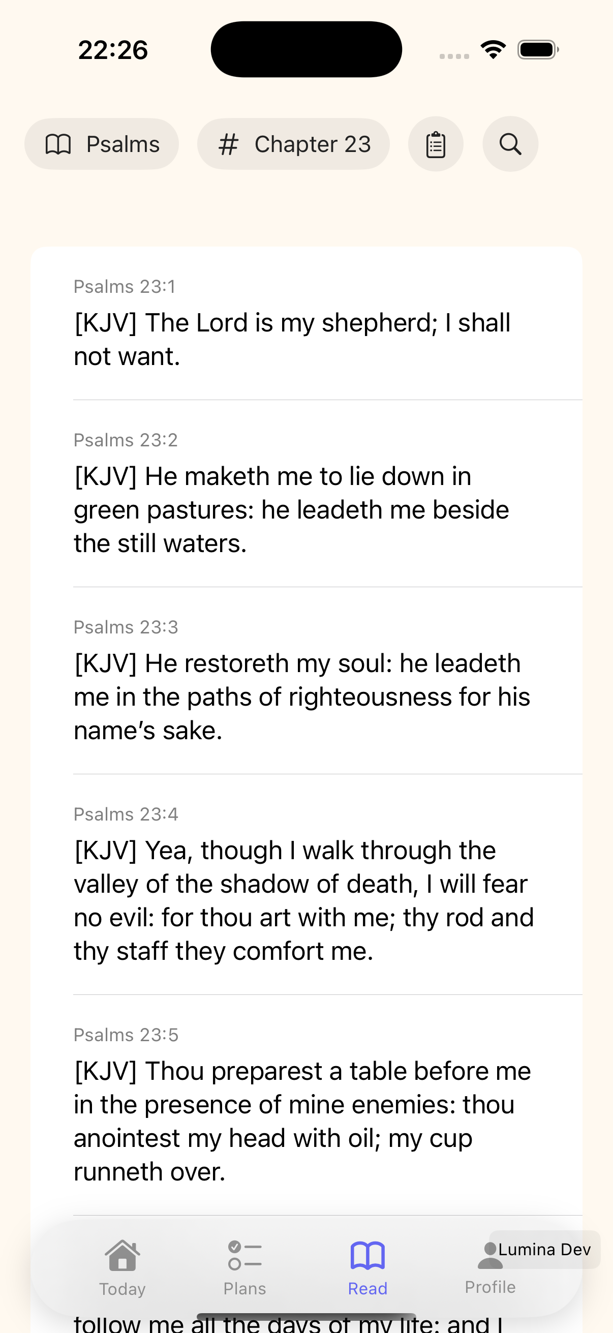 Lumina Bible reader screen